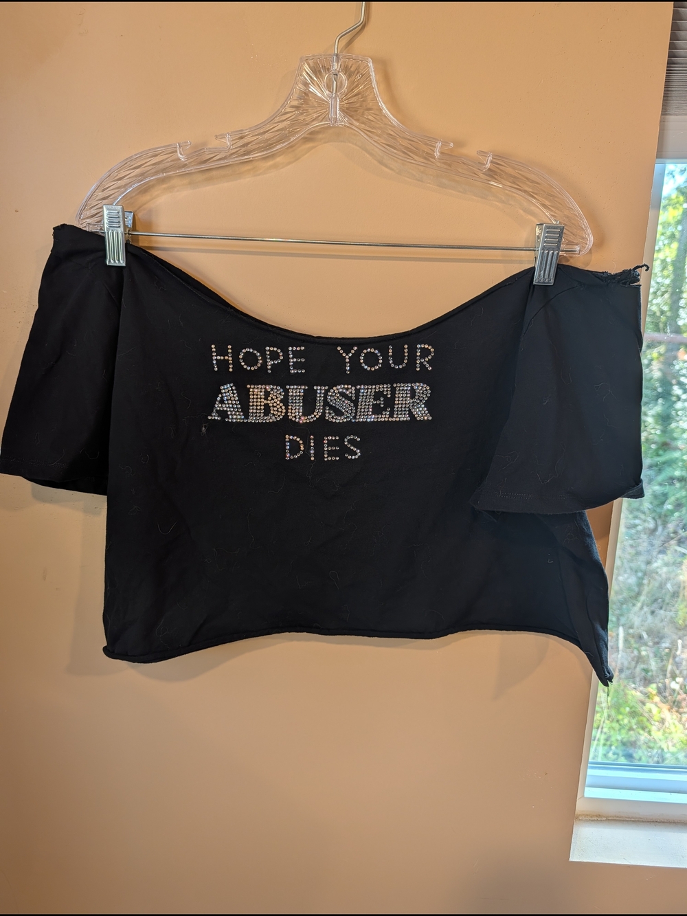 Black Off-Shoulder Crop Top with Stud Detail